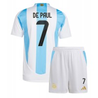 Argentina Rodrigo De Paul #7 Hemmadräkt Barn Copa America 2024 Kortärmad (+ Korta byxor)